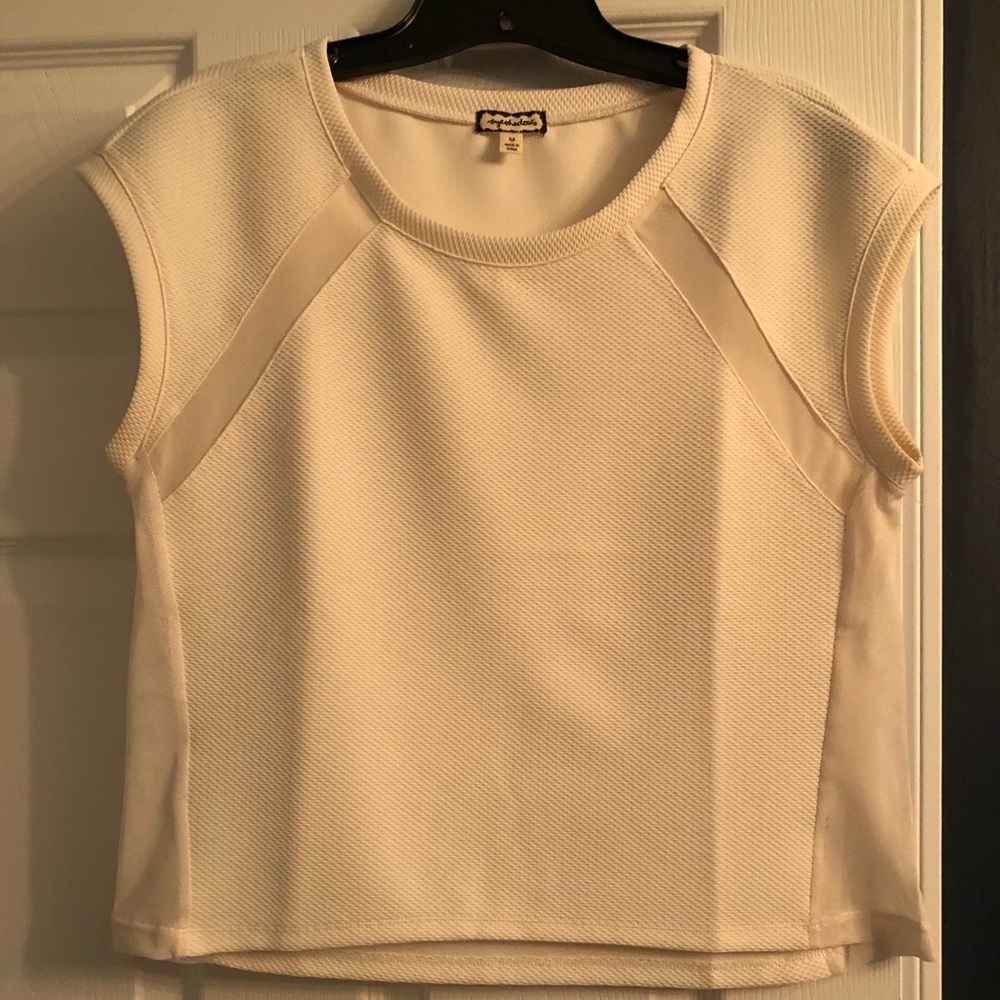 White crop top with mesh trim size medium